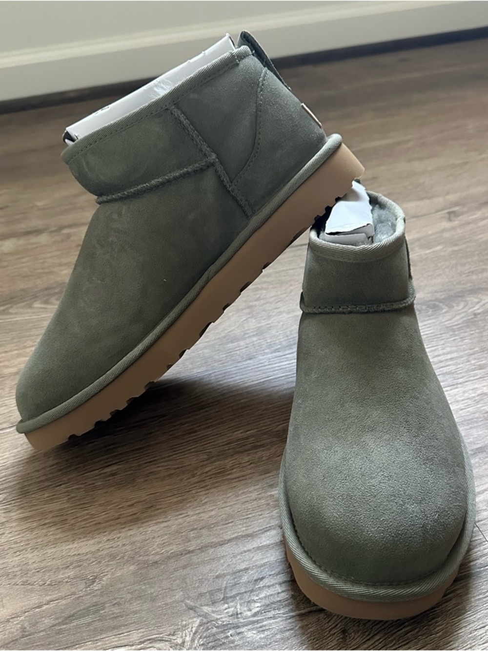 UGG Olive Green Suede Classic Ultra Mini Ankle Boots
